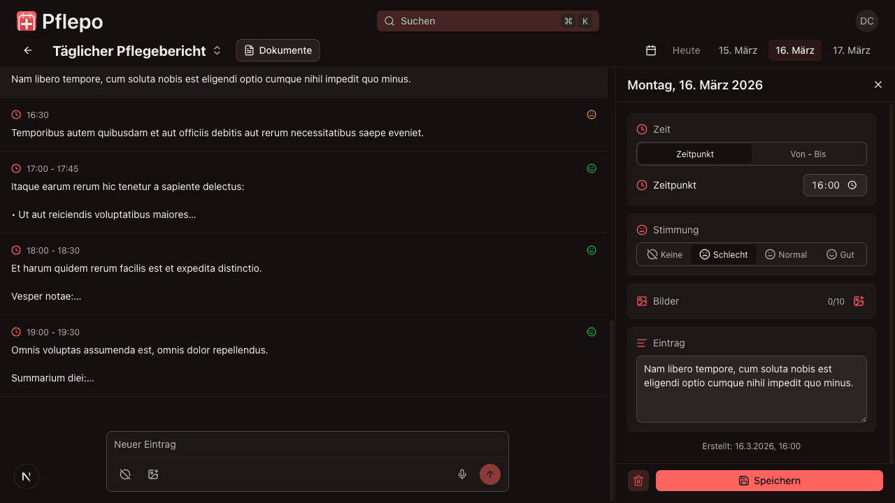 Pflepo App – Protokolleinträge