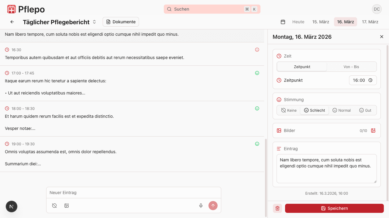 Pflepo App – Protokolleinträge